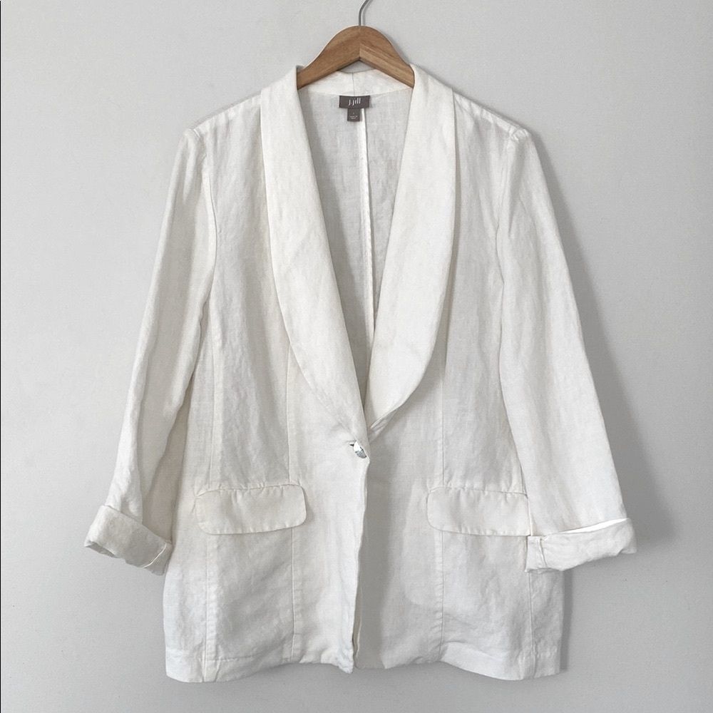 J. Jill Linen Summer Blazer Jacket Shawl Collar Oversized Vacation Office Chic L